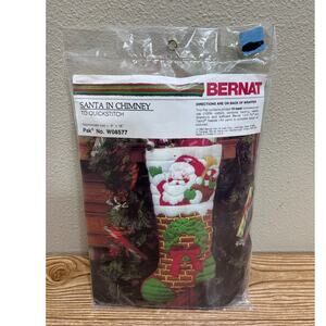 Vintage Bernat Santa in Chimney Quickstitch Needlepoint Stocking Kit 1983 Sealed